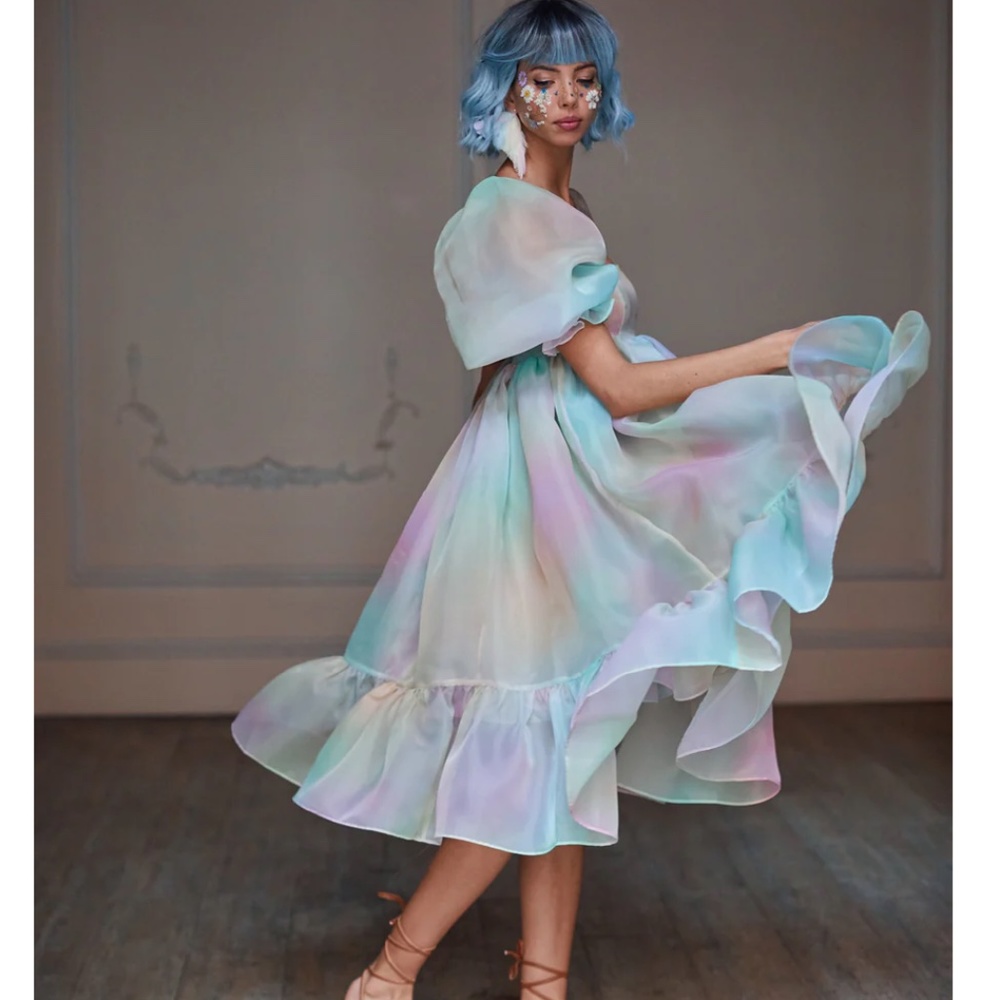 BEST Selkie The Rainbow French Puff Midi Dress